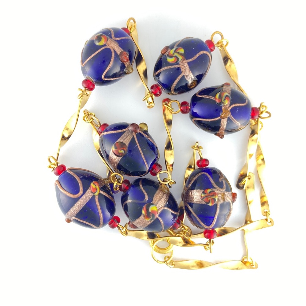 Vintage Murano Venetian Lamp Work Bead Necklace, Italy, Wedding Cake Necklace